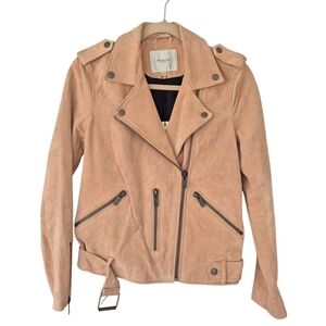 Selected Femme Sanella Suede Leather Biker Jacket Pale Peach Color NWT